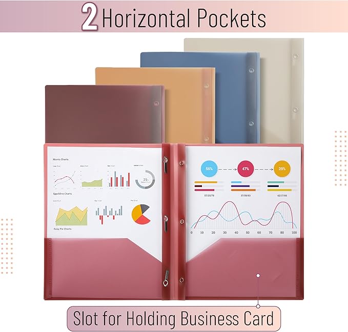 Mr. Pen- Translucent Plastic Folders with Pockets and Prongs, 5 Pack, Colorful, Letter Size, Flexible Plastic Folders with Prongs & Card Slot