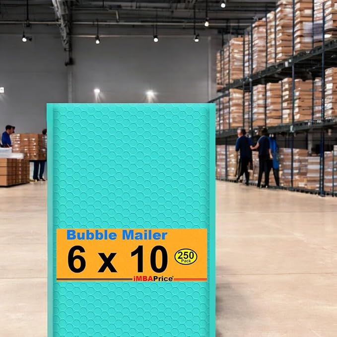iMBAPrice 6x10 Inches Teal Color Polybubble Bag, 250-Pack Small Size #0 Waterproof Cushioning Self Seal Adhesive Padded Mailers (Total 250 Bags)