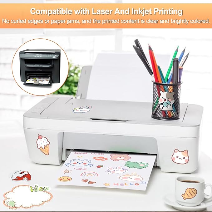 Printable Sticker Paper for Inkjet Printer, 40 Sheets 8.5"x11'' Matte Sticker Printer Paper Full Sheet Labels for Laser/Inkjet Printers, Letter Size
