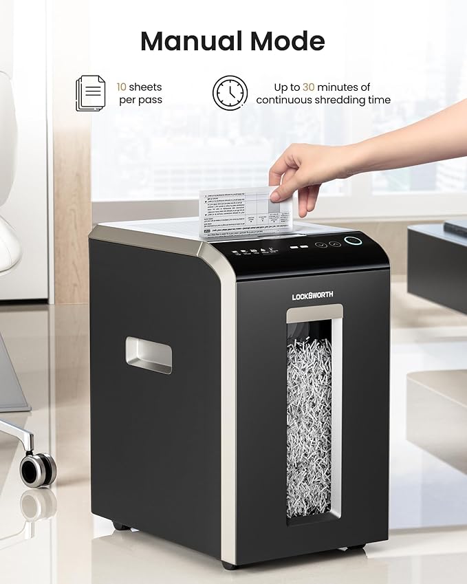 200-Sheet P-5 Micro-Cut Heavy-Duty Paper Shredder, 60-Min Continuous Run, 8.5-Gal Bin, Auto Jam-Proof, Home Office, High-Security