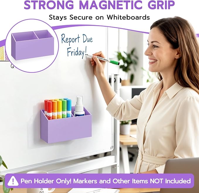 MR.MATE Magnetic Pen Holder, Purple Magnetic Cup for Fridge Whiteboard | Dry Erase Marker Pencil Holder with Acrylic Cup and Strong Magnet, Non-slip Design For Refrigerator Locker Office & Classroom