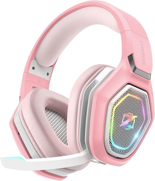 Ozeino 2.4GHz Wireless Gaming Headset with Microphone, 2.4G USB & Type C Transmitter - 30h Battery Life - RGB Lighting Gaming Headphones for PS5, PS4, PC, Phone