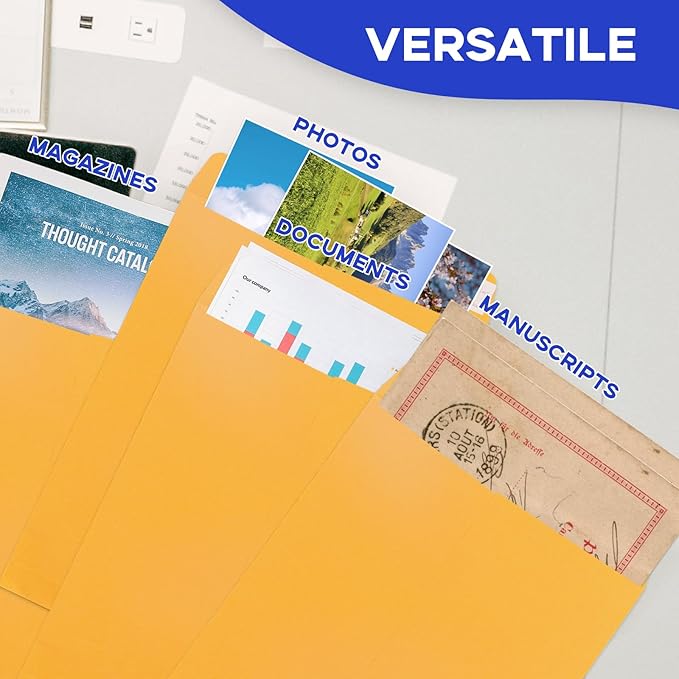 9x12 Manila Envelopes Self Seal 100 Pack, Goefun Yellow Brown Large Catalog Envelopes 9 x 12 Letter Size for Mailing, 80GSM Paper