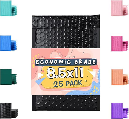 Poly Bubble Mailers 8.5x12 25 Pack Black Waterproof Self Seal Adhesive Shipping Bags, Cushioning Padded Envelopes for Shipping, Mailing, Packaging Usable 8.5x11
