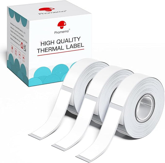 Phomemo Adhesive Labels for D30 Portable Thermal Bluetooth Label Maker, 3/8" X1 7/8" (12mm X 50mm) 130 Labels/Roll, D30 Thermal Printing Label Paper, 3 Roll,White