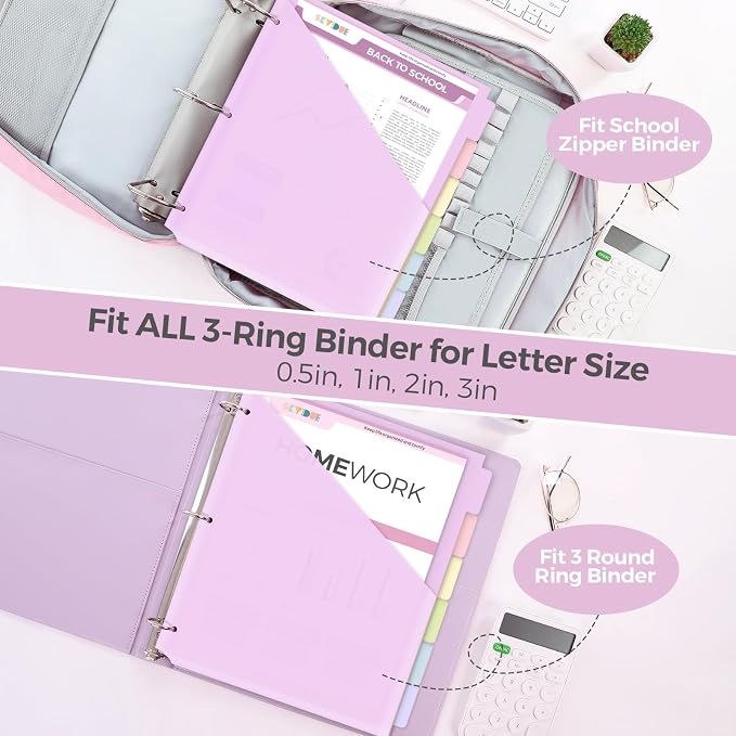 SKYDUE 6 Tabs Dividers with Two Pockets, Plastic Binder Dividers | Dividers for 3 Ring Binders,Extend Beyond Sheet Protectors, Binder Organizer for School Office and Home Organization
