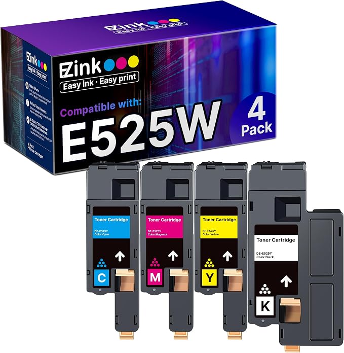 E-Z Ink E525W E525 Toner Cartridge Replacement for Dell E525W E525 525w 525 | Compatible for Dell E525W 525w Wireless Color Printer 593-BBJX 593-BBJU 593-BBJV 593-BBJW (Black Cyan Magenta Yellow, 4 Pack)