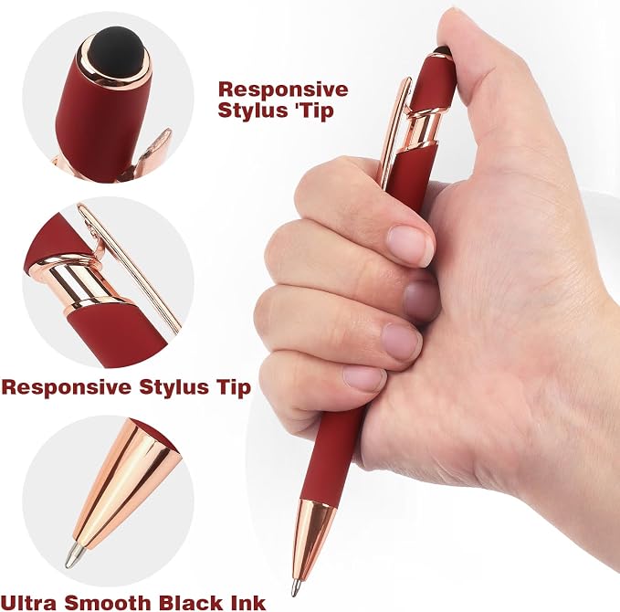 6 Pack Ballpoint Pen 2-in-1 Pen with Stylus tip, 1.0 mm Black Ink | Metal Stylus Pen for Touch Screens