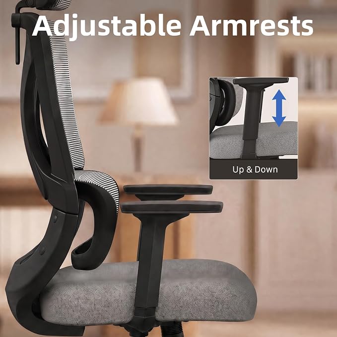 High Back Ergonomic Desk Chair with Adjustable Lumbar Support and Headrest Home Office Desk Chair with flip-up Armrests for Home, Office, Gaming, Student（Black）