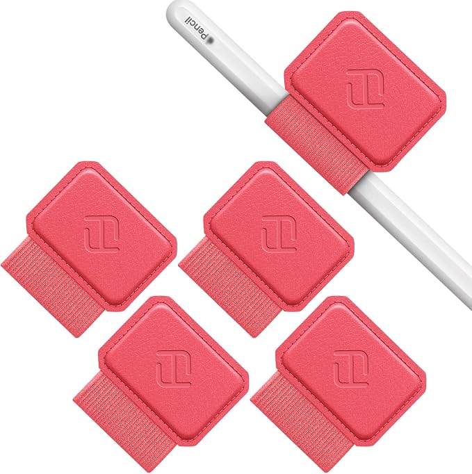 Fintie 4 Pack Pen Loop Holder for Apple Pencil Pro, USB-C/1st/2nd Gen | Elastic Adhesive PU Leather Sleeve, Secure Pen Holder, Attaches to Tablet Cases, Fits Stylus Pens, Watermelon