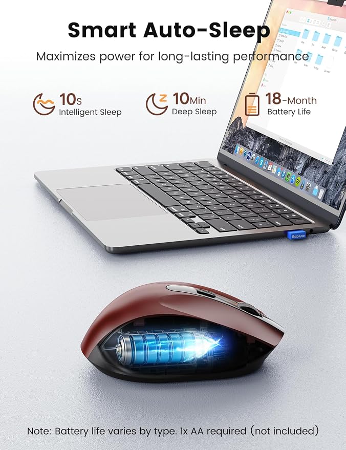 SABLUTE Wireless Mouse for Laptop, Red Computer Mouse with USB-A&USB-C Receiver, Office Cordless Mice with 6 Buttons & 3 Level DPI for Small to Medium Hands, Works with PC, Desktop & Tablet M21