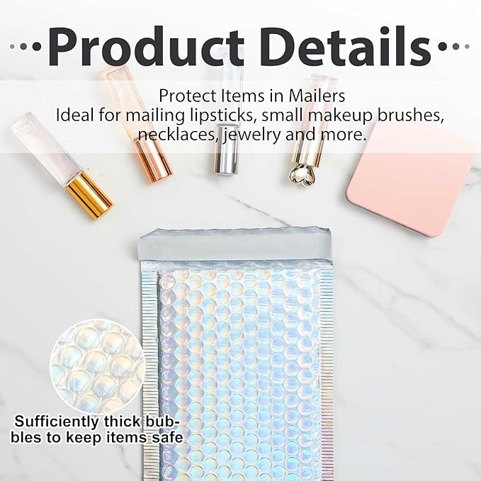 Henoyso 100 Pcs Bubble Mailer 4 Sizes Self Adhesive Waterproof Padded Envelopes Cushioning Seal Bubble Shipping Envelopes for Mailing Packaging Small Business Packing Supplies (Laser)