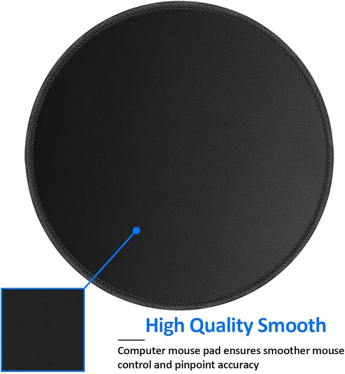 3 Pack Round Mouse Pads with Stitched Edges, 7.87×7.87 in Black | Anti-Fray Stitched Edges,Smooth Lycra Surface,Non-Slip Rubber Base,Machine Washable and Fade-resistant,Suitable for All Mouse