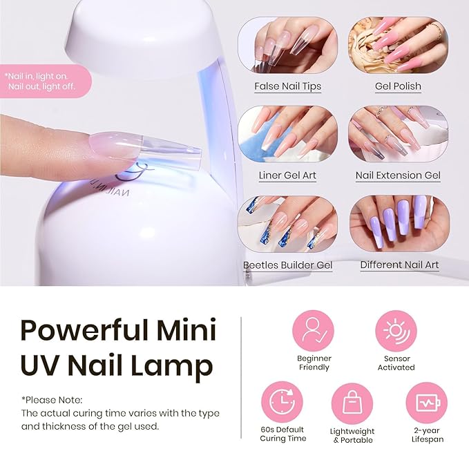 Beetles Tipex Instant Apex Nail Tips Kit with Dehydrator & Primer, Long Square, 224PCS 16 Sizes, Reinforced Apex for Strong Long-Lasting Wear, 20g Solid Nail Glue, Mini UV Lamp, Base & Top Coat