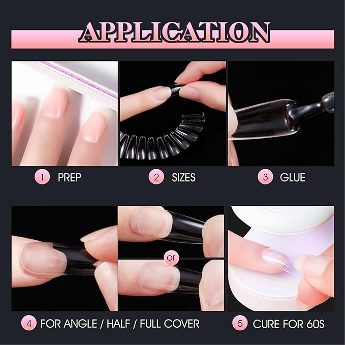 Gelike EC 240PCS Soft Gel Nail Tips Kit - Clear Cover Full Nail Extensions - Medium Almond Pre-Shaped Acrylic False Gelly Nail Tips 10 Sizes for DIY Salon Gift Nail Extensions