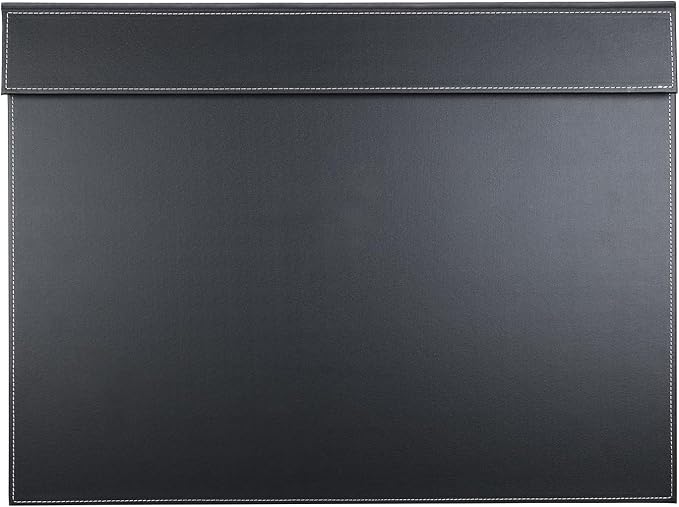Ultra-Smooth PU Leather Desk Pad & Mat Office Desk Drawing & Writing Board A3/ A4 File Paper Clip Table Protector Mat on Top Large 24''x18'' (Black)
