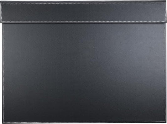 Ultra-Smooth PU Leather Desk Pad & Mat Office Desk Drawing & Writing Board A3/ A4 File Paper Clip Table Protector Mat on Top Large 24''x18'' (Black)