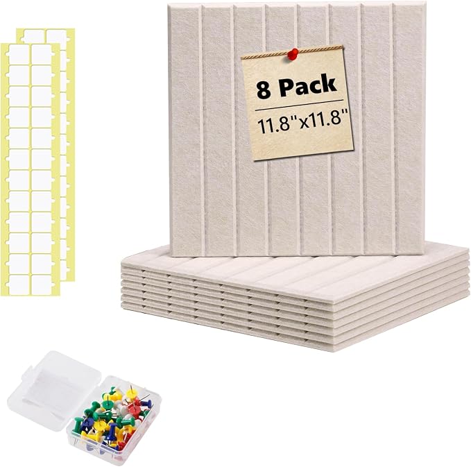 Bulletin Board 47" X 24" Cork Boards for Wall Alternative 8 Pack Oatmeal Fine-Stripe Felt Bulletin Board 48 Safe Adhesive 35 Push Pins for Office School Home Room Decor