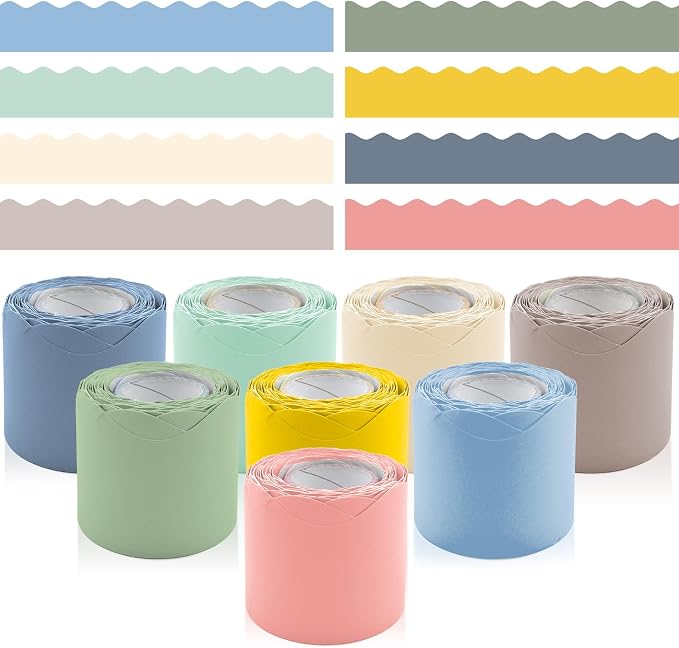 8 Rolls 262.4 Ft Bulletin Board Borders Set - Decorations for Office, School Classroom Decor, Teachers & Home DIY - Posters & Birthday Parties - Board Trim （Neutrals Color）