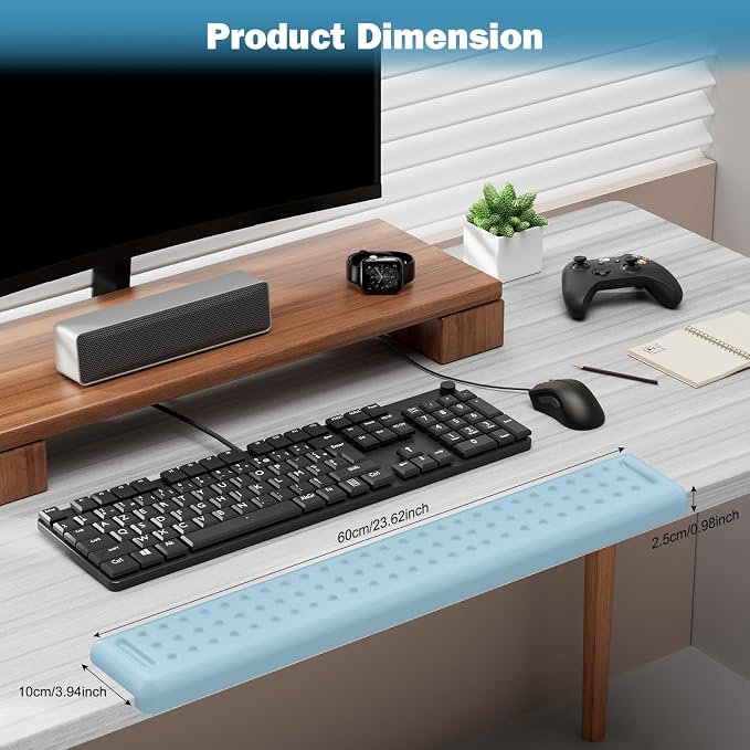 Leolee L-Shaped Desk Long Wrist Rest Elbow 60CM, Light Blue Arm Rest Desk | Memory Foam, Non-Slip Base, Ergonomic Desk Edge Cushion, Wrist Support for Computer Keyboard, Typing, Office, Home
