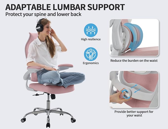TRALT Office Chair Ergonomic Desk Chair - Gaming Chair with Lumbar Support | 330 LBS Home Office Desk Chairs , Reading Chair with Flip-up Armrests, Comfortable Computer Chairs (1, Pink)