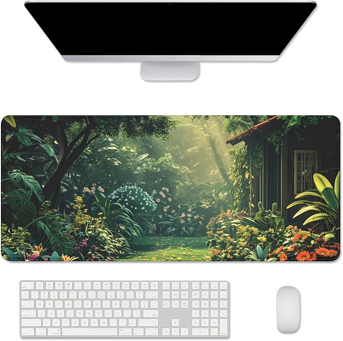 Garden Mouse Pad Desk Mat Large Gaming Mouse Pad Green (27.5X11.8 in) | Stitched Edges Rubber Non-slip Girls Office Study Computer Keyboard Laptop PC XL Extended Long