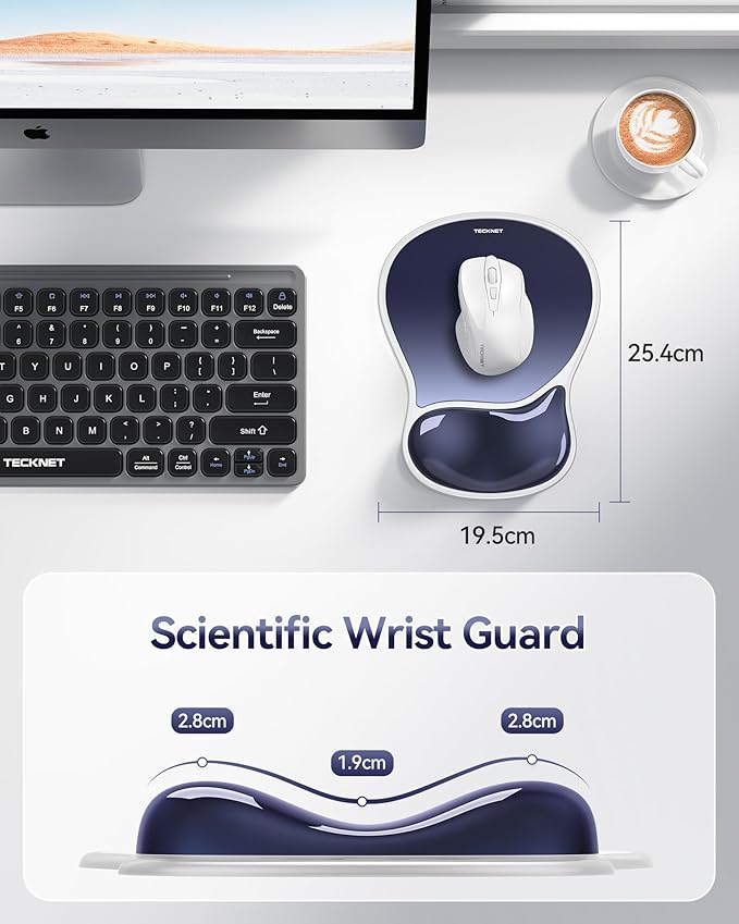 TECKNET Gel Mousepad with Wrist Rest, Ergonomic Mouse Pad with Gel Wrist Support for Relieve Wrist Pain Comfortably - Non-Slip Base & Waterproof Surface for Office, Gaming, Study Comfort - Dark Blue