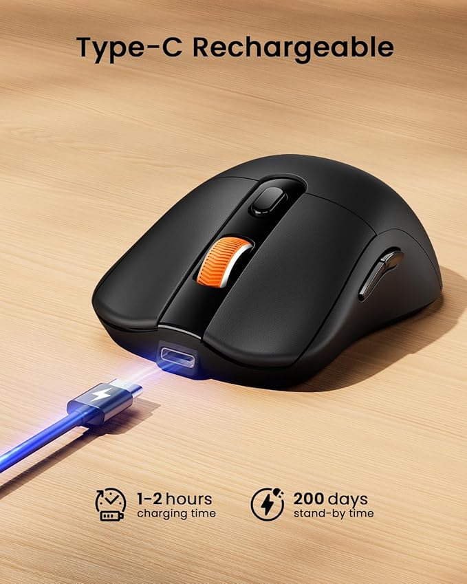 ProtoArc Bluetooth Wireless Mouse for MacBook Pro/Air, USB C Mouse, EM15 Rechargeable Compact Portable for Laptop, iPad, Tablet, Chromebook-Black