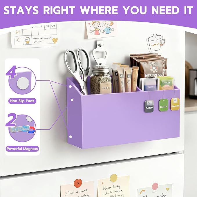 MR.MATE Magnetic Pen Holder, Purple Magnetic Cup for Fridge Whiteboard | Dry Erase Marker Pencil Holder with Acrylic Cup and Strong Magnet, Non-slip Design For Refrigerator Locker Office & Classroom
