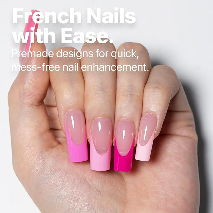 SXC Cosmetics French Tip Press On Nails 150 Pieces in 15 Sizes Ultra Fit with Pre-applied Tip Primer and Base Coat, No Need to File Fake Nails for Nail Art DIY X-Pro Tips (5PINK117-M Square)