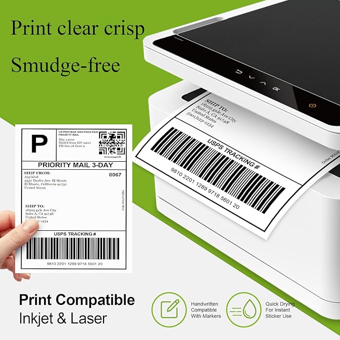 8.5" x 11" Full Sheet Label Sticker for Laser & Inkjet Printer - 1 Per Page Shipping Labels for Packages Permanent Adhesive, Full Page Shipping Labels (100 Sheets, 100 Labels)