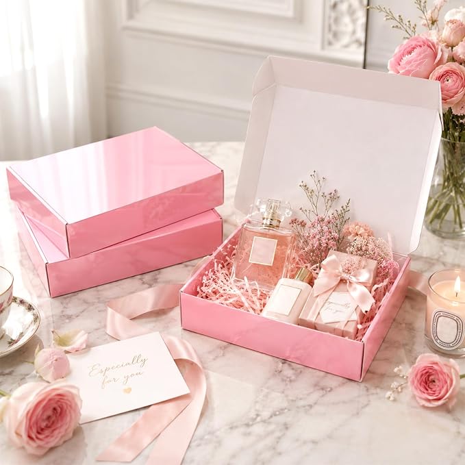 9x6x2 in Shipping Boxes Medium, 45 Pack Glossy Pink Corrugated Boxes, Cardboard Packing Boxes for Shipping Small Business Bulk