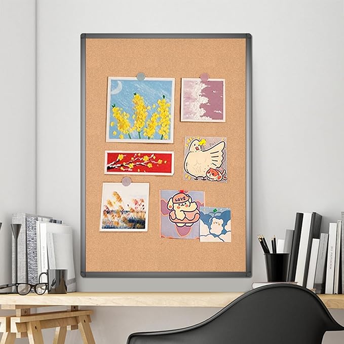 VIZ-PRO Cork Notice Board, 48 X 36 Inches, Cork Bulletin Board with Black Aluminium Frame