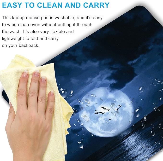 Ocean Mouse Pad, Cloud and Moon Design Small Computer Laptop Mousepad Non-Slip Washable Rubber Mouse Mat for Office and Home 9.5x7.9 Inch