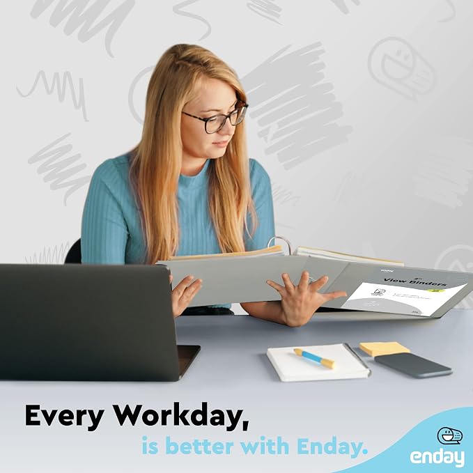 Enday 2 Inch 3 Ring Binder, Grey Heavy Duty Three Ring Binder, 480 Sheets Capacity - 2 Inch Binder for Home School and Office.