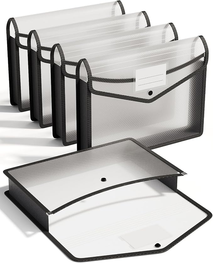 ThinkTex Plastic Expanding File Folder, Transparent envelopes with Snap | No Dividers, Large Capacity, Fit Letter/A4 Size - 5 Packs