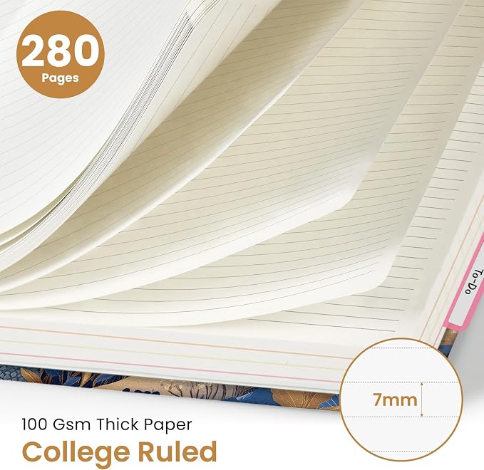 Spiral Notebooks for Work 5 Subject Notebook with Removable Dividers | Aesthetic Hardcover Journal for Women 8.5" x 11" College Ruled 280 Pages Journal for School & Note Taking, Lunar Fawn