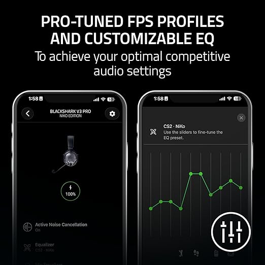 Razer BlackShark V3 Pro Wireless ANC Gaming Headset for PC: Full Band Mic - 50mm Driver - 2.4 GHz, Bluetooth, USB, 3.5mm - Works with PC, Mac, PS5, Nintendo Switch - Long Battery Life - Niko Edition