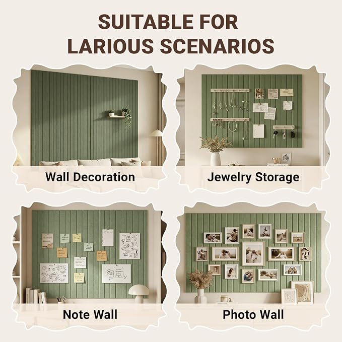 48" x 36" Large Felt Bulletin Cork Board 12PCS 60 Adhesives 50 Pushpins | Bulletin Board Pin Board, Sound-Dampening Damage-Free Mounting, Dorm Essential Wall Decor for Home & Officice, Light Green