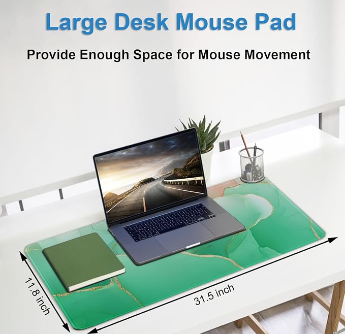 Large Mouse Pad 31.5 x 11.8 in, Gaming Mousepad with Stitched Edges, Premium Microfiber Cloth Surface, Waterproof Non-Slip Base Keyboard Desk Mat for Home Office Gaming, Marble Green