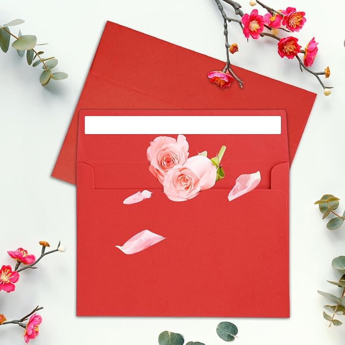 50Packs A4 Red Envelopes4x 6 Inch Card Envelopes,Self Seal for Weddings, Greeting Cards，Mailing， Invitations, Photos, Postcards