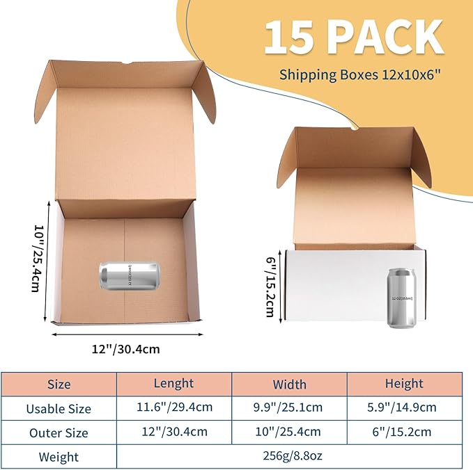 ZBEIVAN 12x10x6 White Shipping Boxes Set of 15, Corrugated Cardboard Mailer Boxes for Packaging Small Business Mailing Gifts