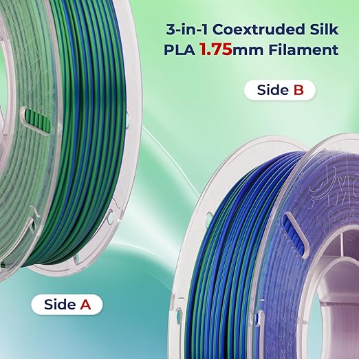 AMOLEN Silk PLA Filament 1.75mm, Triple Colors 3D Printer Filament Bundle, Shiny 3D Printer Filament Dimensional Accuracy +/- 0.02mm, Silk PLA Filament Fits for Most FDM 3D Printers, 200g X 4 Pack