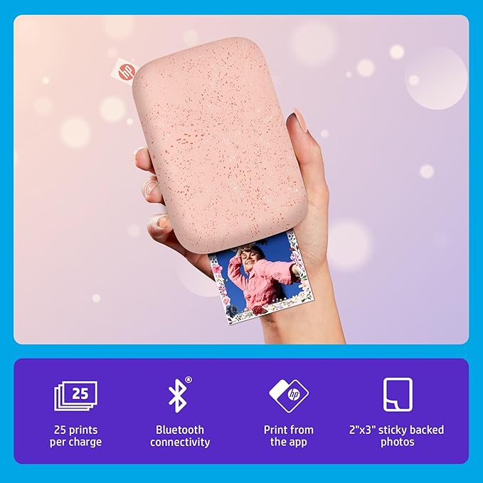 HP Sprocket Portable 2x3 Inch Instant Photo Printer (Blush Pink) Print Pictures on Zink Sticky-Backed Paper From Your iOS & Android Device