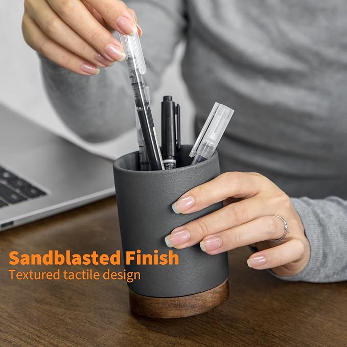 Ceramic Pen Holder for Desk, Pencil Cup, (Dark Grey, Set / 2) | Organizer and Makeup Brush Holder, Office Decor and Desk Accessories，Perfect Office Organization,Teacher Supplies