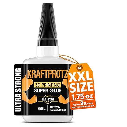 3D Printer Superglue Gel for PLA, ABS, PETG, TPU & Nylon – 1.76 oz XXL – No-Drip, Extra Strong & Waterproof – Precision Tip for Repairs, Supports & Vertical Surfaces