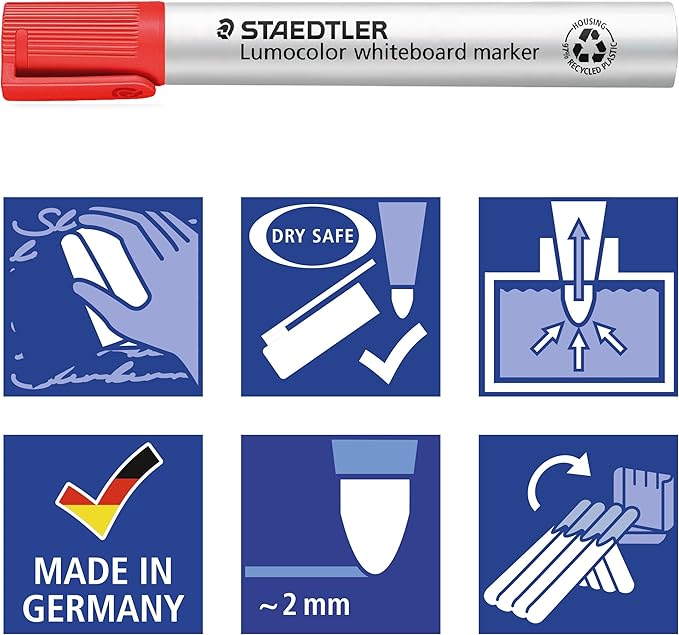 STAEDTLER 351 B WP6 Lumocolor Whiteboard Marker Chisel Tip - Assorted Colours (Pack of 6)