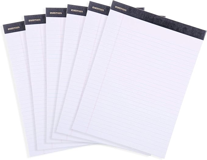 Mintra Office White Legal Pads – Ruled Notepads and Micro-Perforated Sheets, Ideal for Writing, Note-Taking & Creativity, Office, or Professional Use, Premium Pad 6 pack, 8.5"x11" (Wide Ruled)