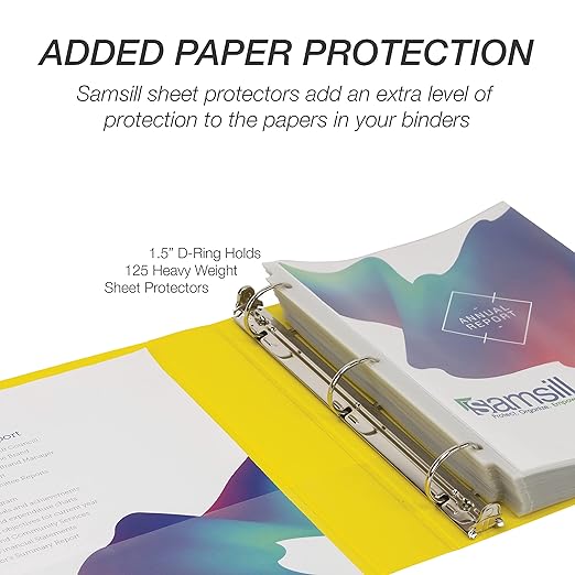 Samsill Durable 1.5 inch 3 Ring Binder, D Ring Binder, 100% Recycled Chipboard, Yellow, 4 Pack