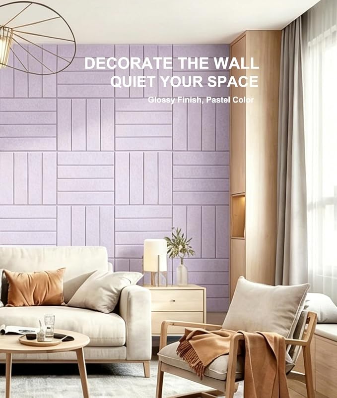 0.47" Thick Felt Wall Tiles 48"x36" Cork Board Alternative 12 Pack 11.81"x11.81"Felt Bulletin Board Pin Board with Removable Adhesive tape&60 Pushpins for Home Office School(Bold-light purple)